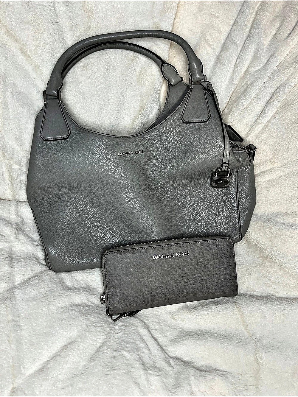Michael Kors Gray Tote with Matching Zip Pouch
